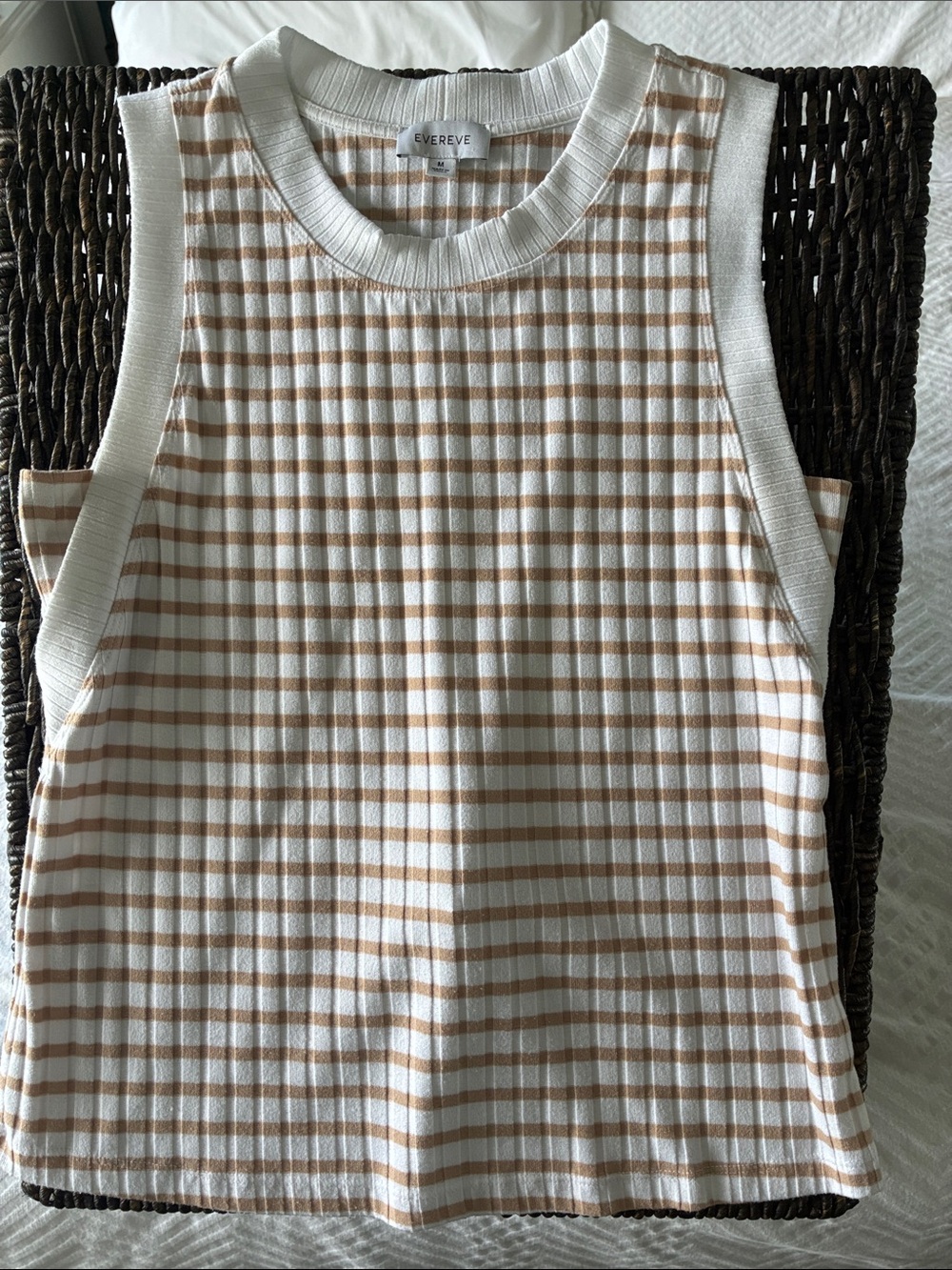 Evereve Cream & Tan Ribbed Stripe Sleeveless Tank